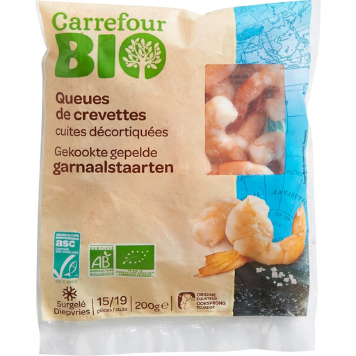 [3560071003357] CARREFOUR Peeled Cooked Shrimp Tails Organic 200 g