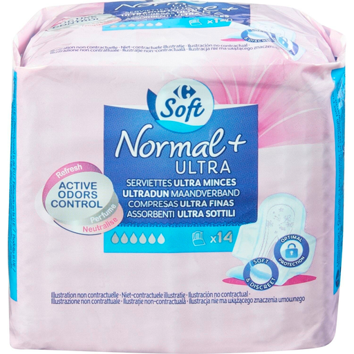 [3560071010232] CARREFOUR Sanitary Pads with Wings Normal Plus Ultra-thin SOFT 14 units