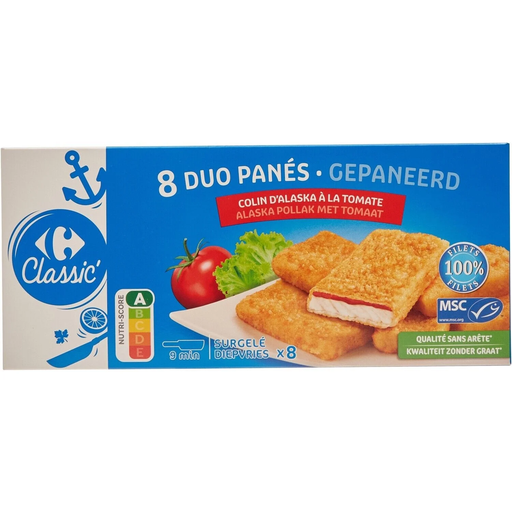 [3560071013899] CARREFOUR CLASSIC Peixe panado escamudo do Alasca com tomate 600 g