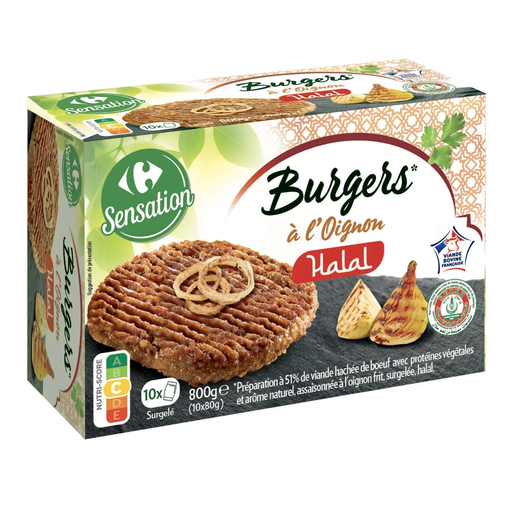 [3560071046354] CARREFOUR Hamburguesas de Cebolla Halal SENSATION 10 x 80 g