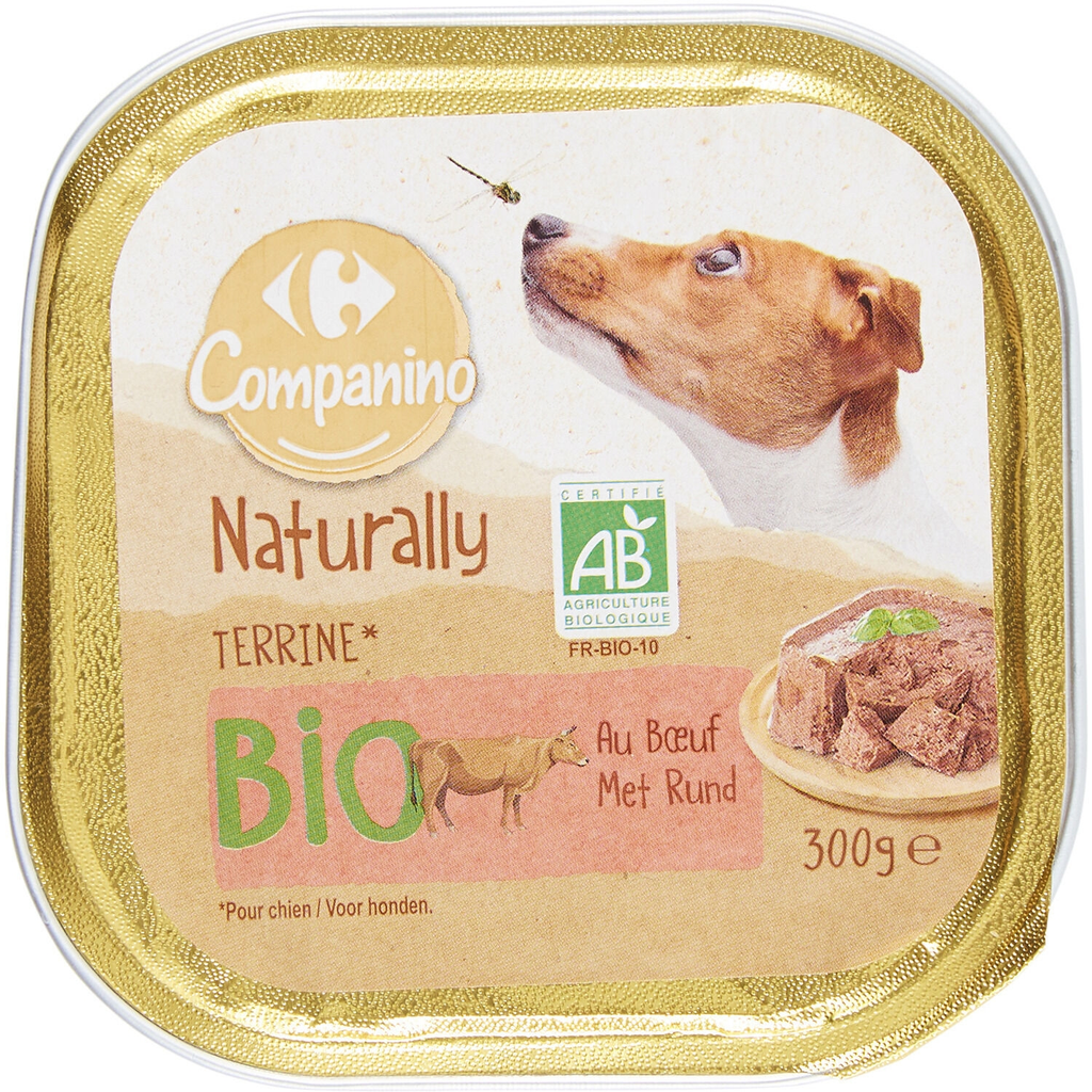 CARREFOUR Pâtée pour chien au bœuf Bio 300 g