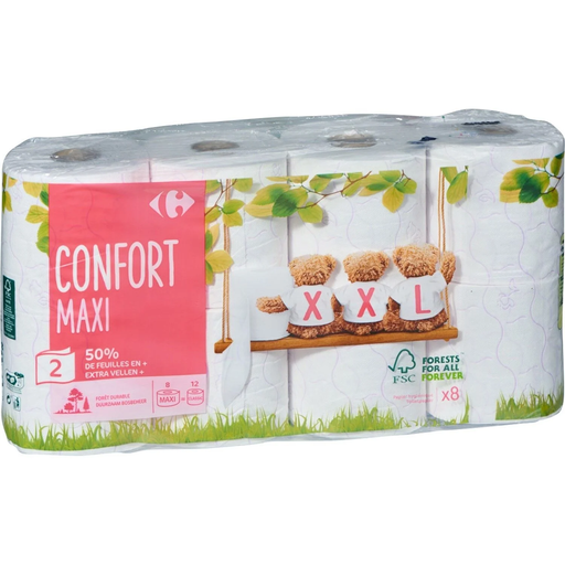 [3560071082420] CARREFOUR Papier toilette Confort Maxi XXL 8 rouleaux