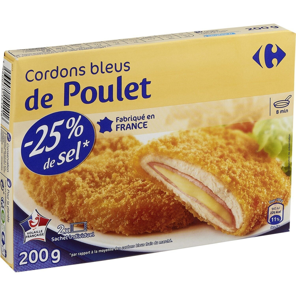 CARREFOUR Cordon bleu de frango sal reduzido 200 g
