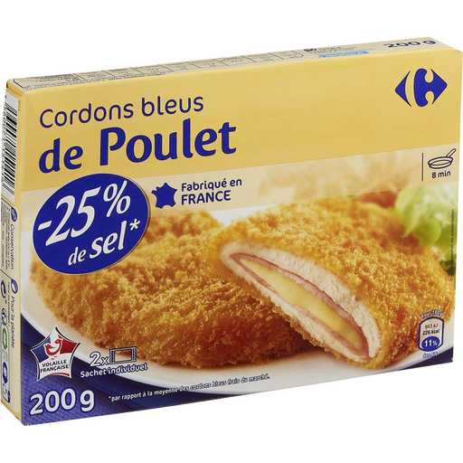 [3560071151416] CARREFOUR Chicken cordon bleu reduced salt 200 g