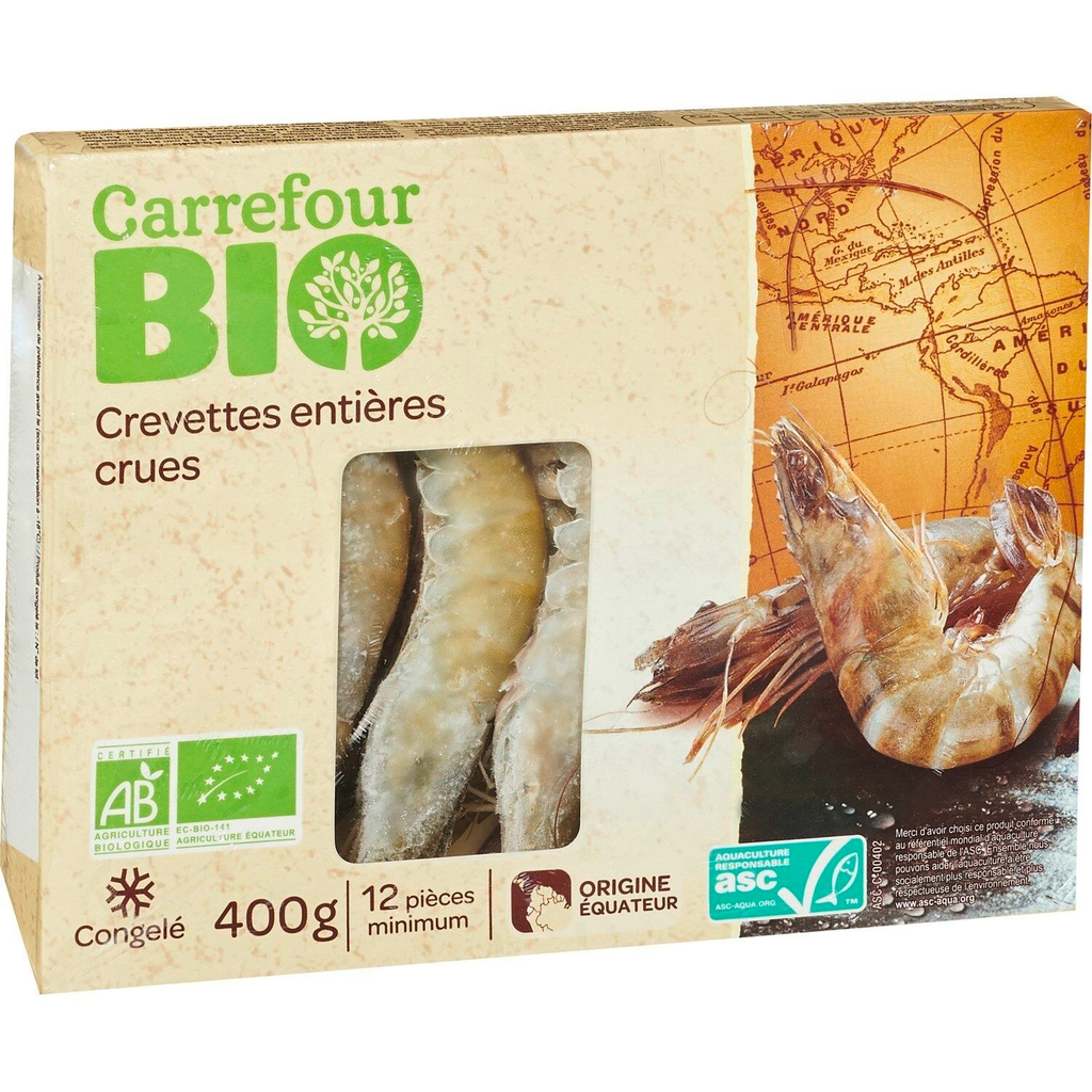 CARREFOUR Raw Whole Organic Shrimp 400 g