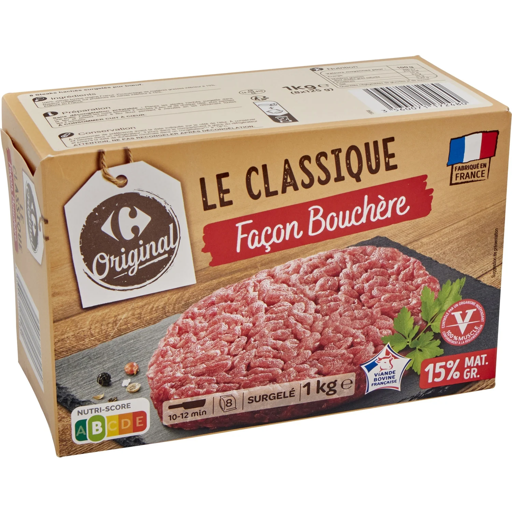 CARREFOUR Steak haché façon bouchère Le Classique 15% MG 8 x 125 g