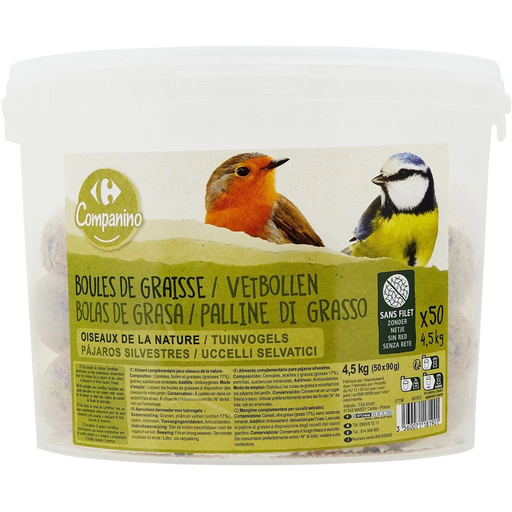 [3560071181901] CARREFOUR Bolas de grasa para pájaros silvestres sin aceite de palma 50 x 90 g