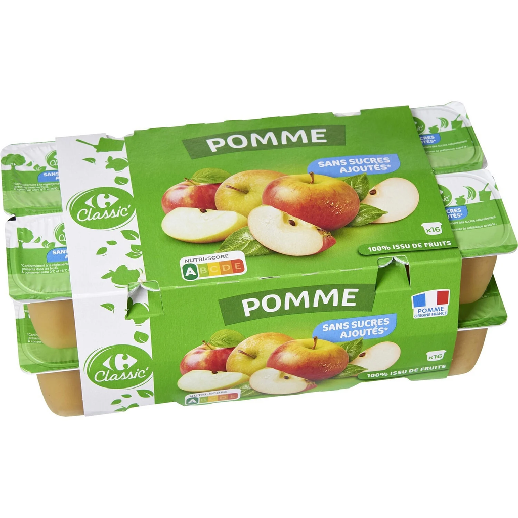 CARREFOUR CLASSIC Apple Sauce No Added Sugar 16 pots of 100 g