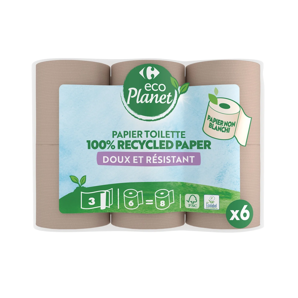 CARREFOUR ECO PLANET Toilet Paper Comfort Soft and Thick Triple Ply Ecological 6 rolls