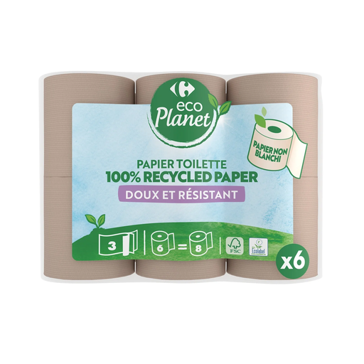 [3560071237219] CARREFOUR ECO PLANET Toilet Paper Comfort Soft and Thick Triple Ply Ecological 6 rolls