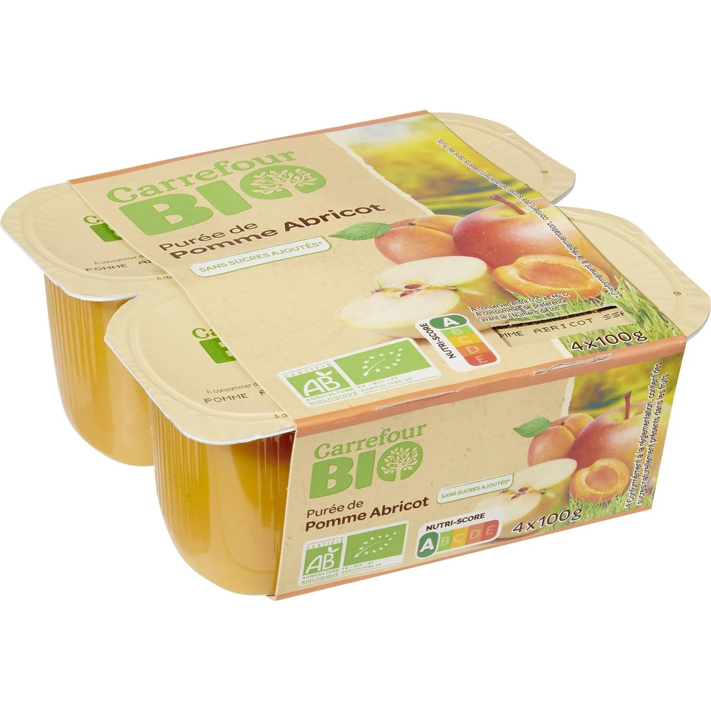 CARREFOUR Compota Maçã Alperce Sem Açúcar Bio 4x100g
