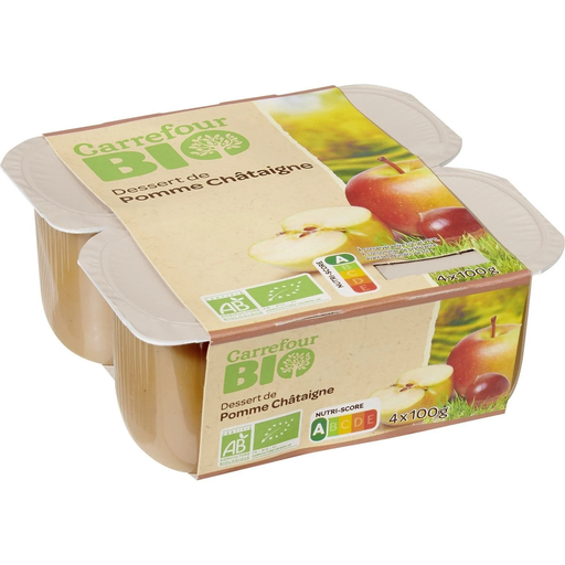 [3560071237875] CARREFOUR Chestnut Apple Compote Organic 4 x 100g