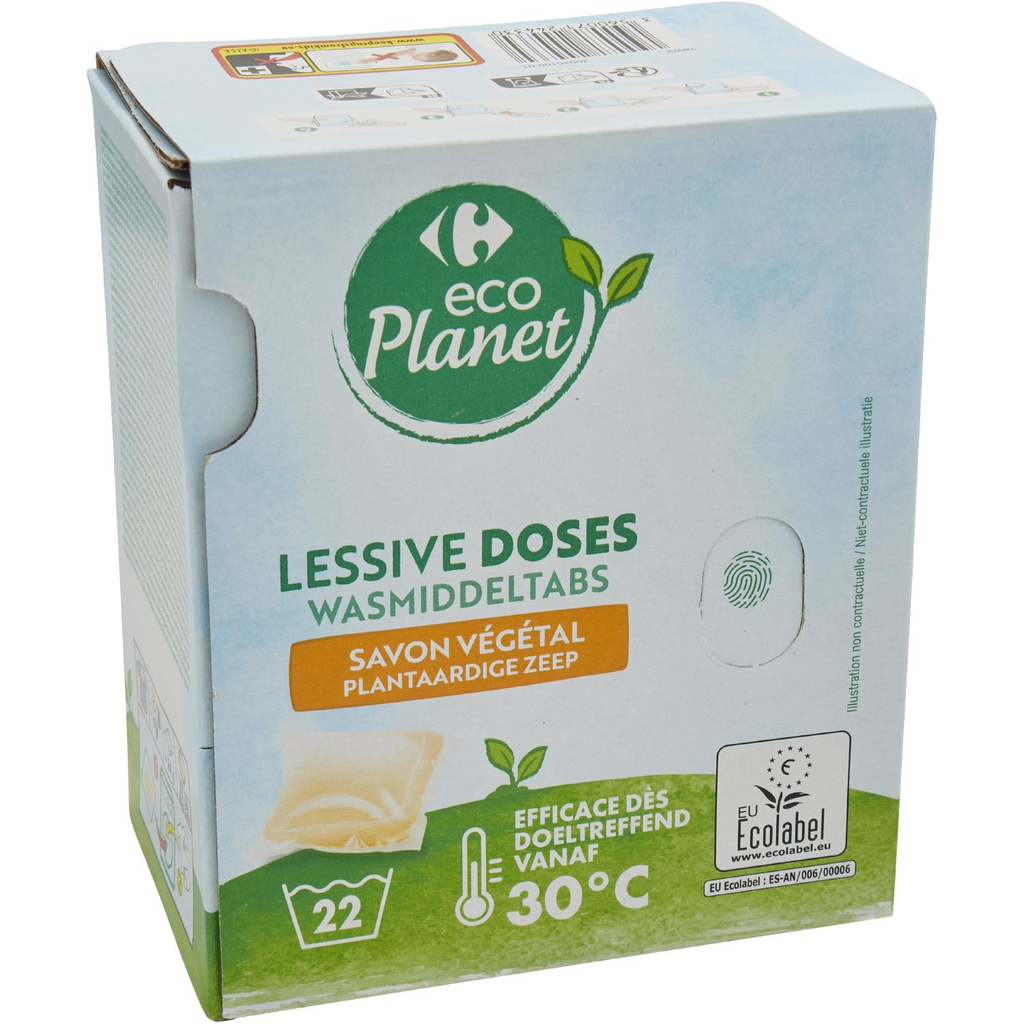CARREFOUR ECO PLANET Detergente en cápsulas jabón vegetal 22 x 24 g