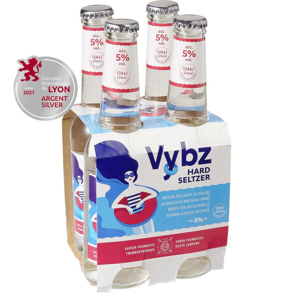 VYBZ Bebida espumosa con alcohol sabor frambuesa 33 cl