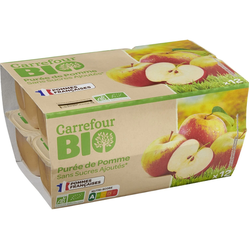 [3560071268282] CARREFOUR Organic Apple Compote No Added Sugar 12 x 100 g