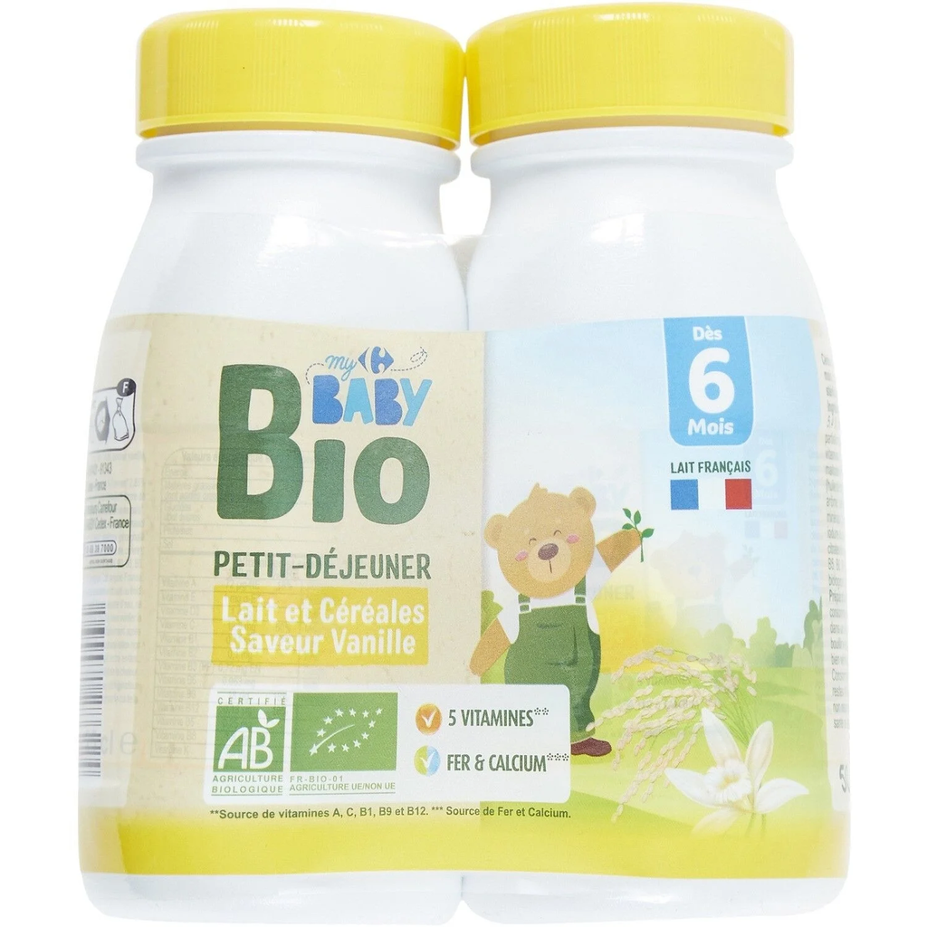 CARREFOUR Lait bébé liquide 2ème âge Dès 6 Mois Vanille Bio 2x25cl