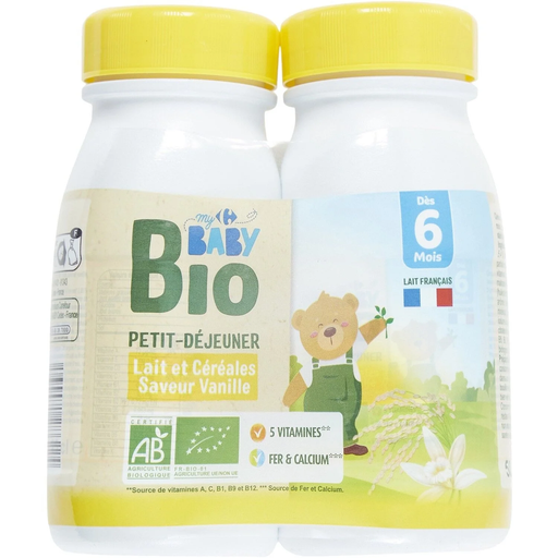 [3560071286224] CARREFOUR Leite para bebé líquido 2ª idade Desde 6 Meses Baunilha Bio 2x25cl