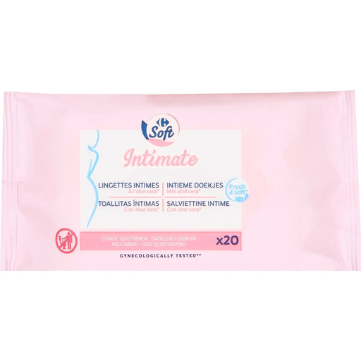 [3560071298104] CARREFOUR Intimate Wipes with Aloe Vera SOFT pack of 20
