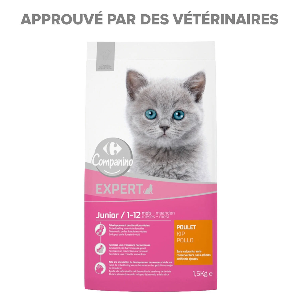 CARREFOUR Croquettes Pour Chat Junior Poulet 1,5 kg