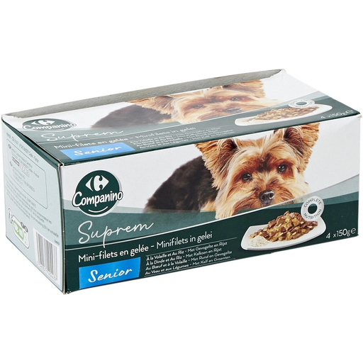 [3560071404437] CARREFOUR Paté para Perro Adulto en Gelatina Aves Pavo Buey Ternera 4x150g