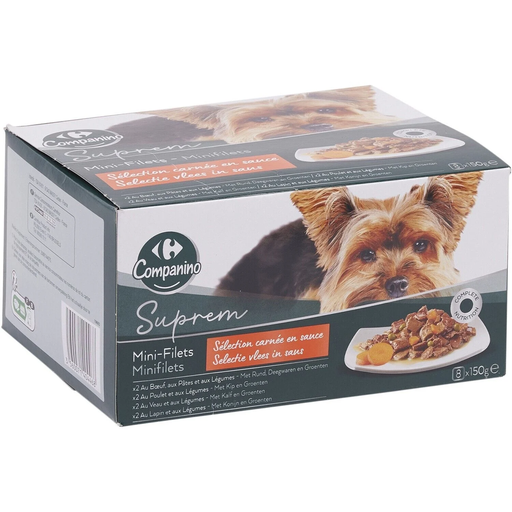 [3560071404468] CARREFOUR Pâtée Pour Chien Adulte Poulet Boeuf Veau Lapin COMPANINO 8x150g