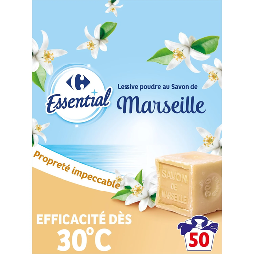 [3560071405908] CARREFOUR Detergente en polvo Jabón de Marsella y Azahar ESSENTIAL 2,5 kg