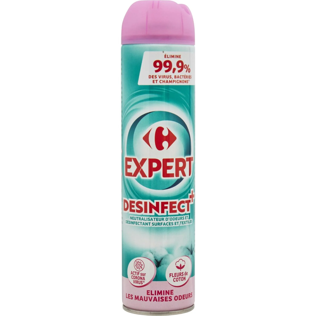 CARREFOUR Neutralizador de odores e desinfetante superfícies e têxteis flores de algodão 300 ml