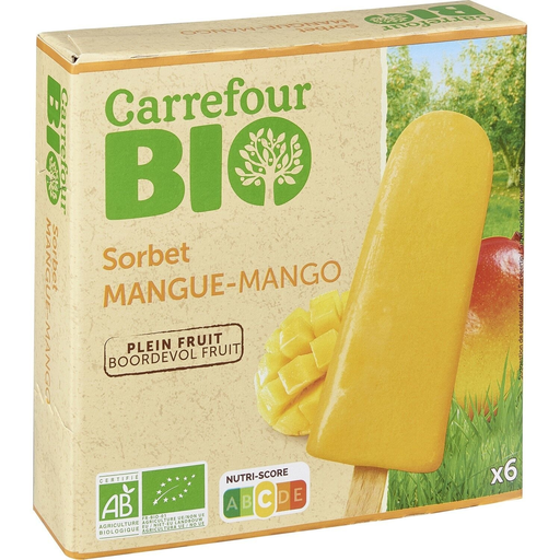 [3560071409180] CARREFOUR Organic Mango Sorbet Sticks 240 g
