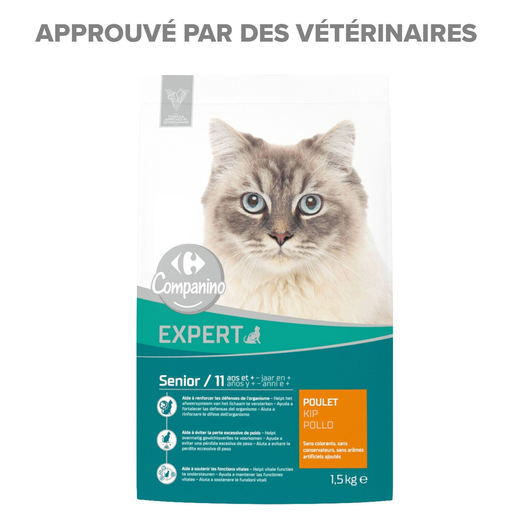 [3560071409944] CARREFOUR Croquettes Pour Chat Sénior Poulet Expert COMPANINO 1,5 kg