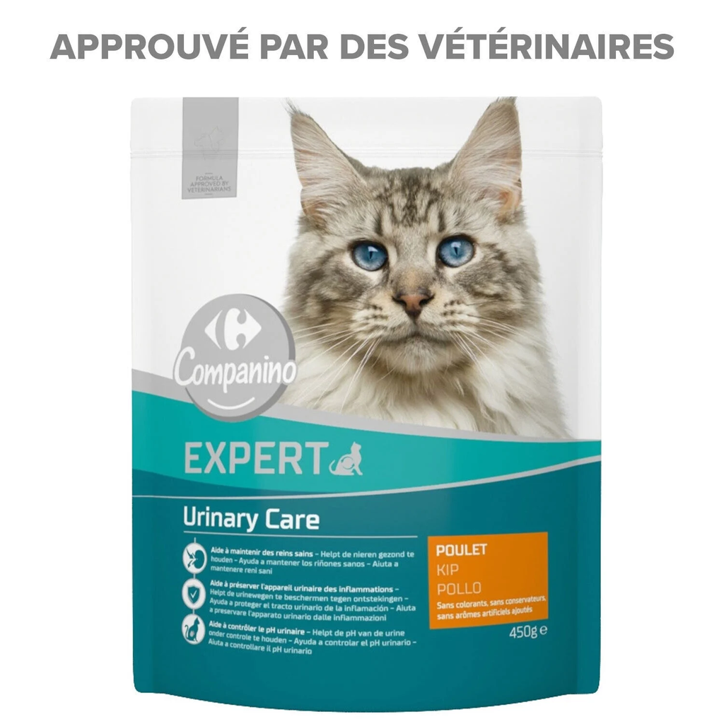 CARREFOUR Croquettes Pour Chat Adulte Poulet Système Urinaire 450 g