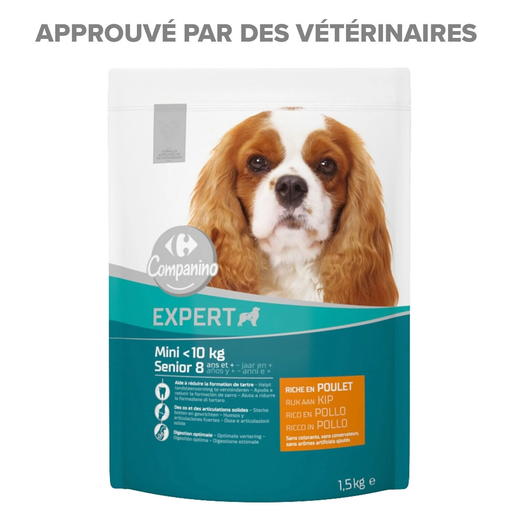 [3560071410186] CARREFOUR Croquettes Pour Chien Sénior Petit Poulet COMPANINO 1,5 kg