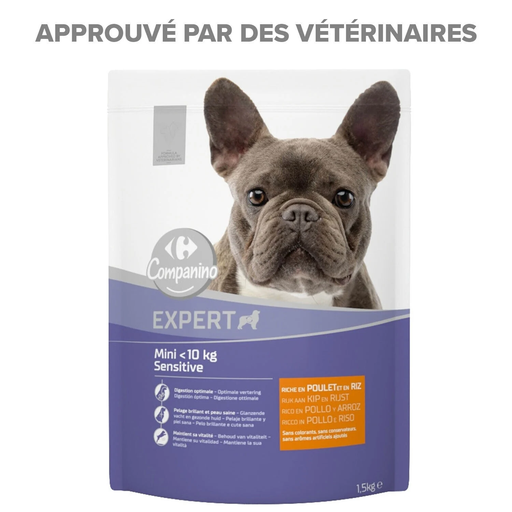 [3560071410216] CARREFOUR Croquettes Pour Chien Adulte Petit Digestion Facile Poulet Riz 1,5 kg