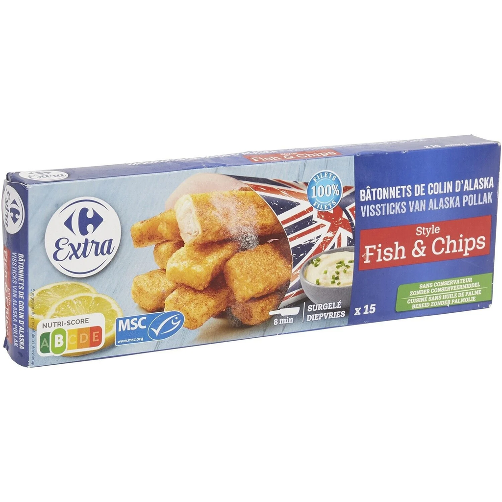 CARREFOUR Bastoncitos de Abadejo de Alaska Fish & Chips 15 x 27g