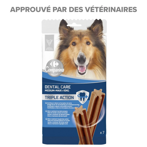 [3560071421090] CARREFOUR Friandises Pour Chien Medium + Hygiène Bucco Dentaire Dental COMPANINO 180 g