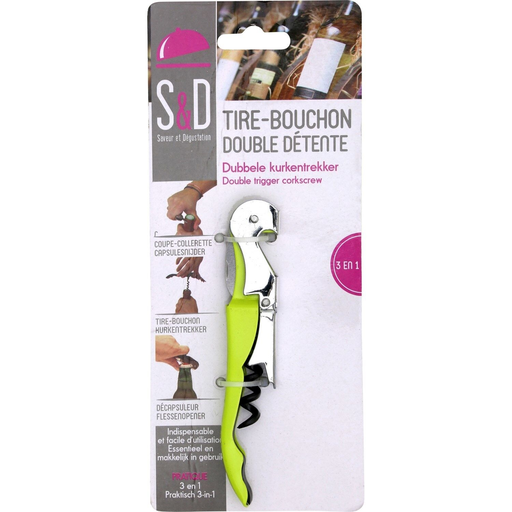 [3561869970196] SAVEUR ET DEGUSTATION Tire-bouchon double détente vert le tire-bouchon