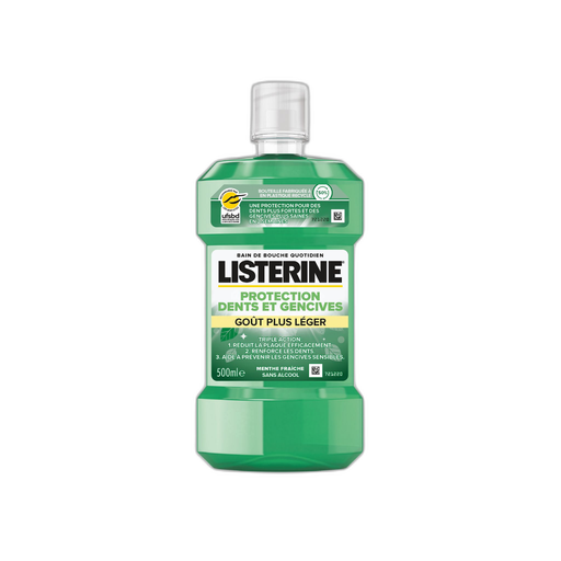 [3574661634968] Listerine Bain De Bouche Dents Et Gencives Sans Alcool Goût Plus Léger Menthe Fraîche 500Ml