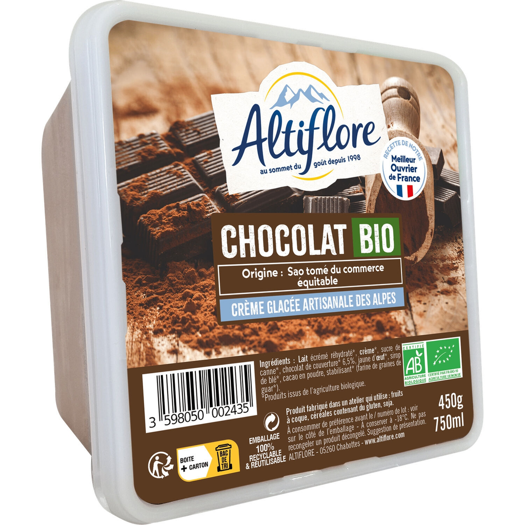 ALTIFLORE Organic chocolate ice cream tub 450 g