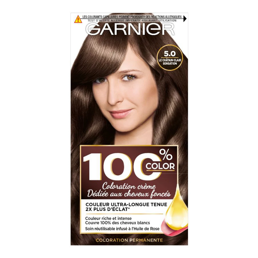 100% COLOR Permanent Hair Color 5.0 Light Brown Sensation per box