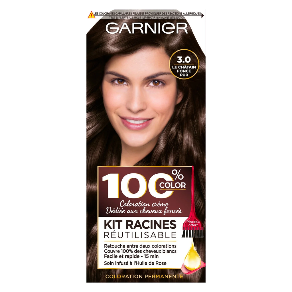 100% COLOR Permanent Hair Color 3.0 Root Kit Pure Dark Brown 1 box