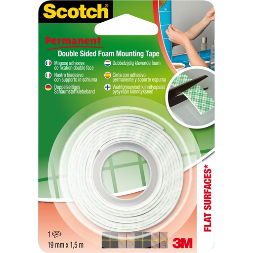 [0051141924670] SCOTCH Ruban mousse adhésif double face blanc 19mm x 1,5m