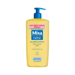 MIXA Bébé Gel corpo e cabelo muito suave 2em1 óleo de amêndoas doces 750 ml