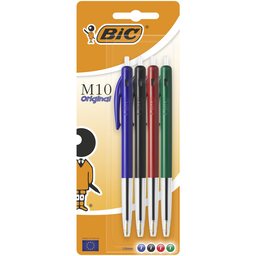BIC Caneta Esferográfica Retrátil M10 Original Ponta Média Cores Sortidas, pack de 4