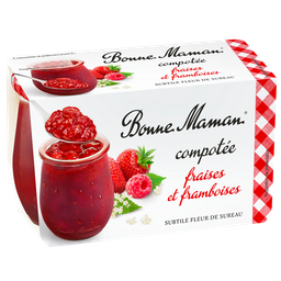BONNE MAMAN Sobremesa de fruta compota Morangos Framboesas Flor de Sabugueiro 2 potes de 130 g