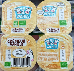 LES 2 VACHES Crème Dessert Vanille Bio 4 x 95 g