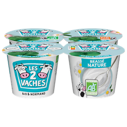 LES 2 VACHES Yaourt nature brassé BIO les 4 pots de 115 g