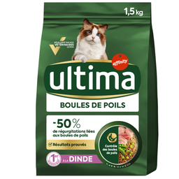 ULTIMA Croquetes de peru especial bolas de pelo para gato 1,5 kg