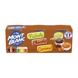 MONT BLANC Creme de sobremesa caramelo, chocolate, pistácio 6 taças de 125 g