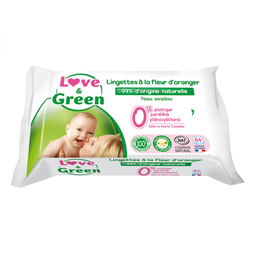 LOVE & GREEN Lingettes à la fleur d'oranger bio pour bébé 64 lingettes