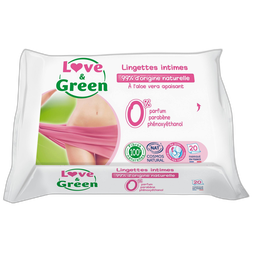 LOVE & GREEN Intimes lingettes à l'aloe vera apaisant 20 lingettes