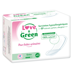 LOVE & GREEN Serviettes Fuites Urinaires Extra Hypoallergéniques 10 unités